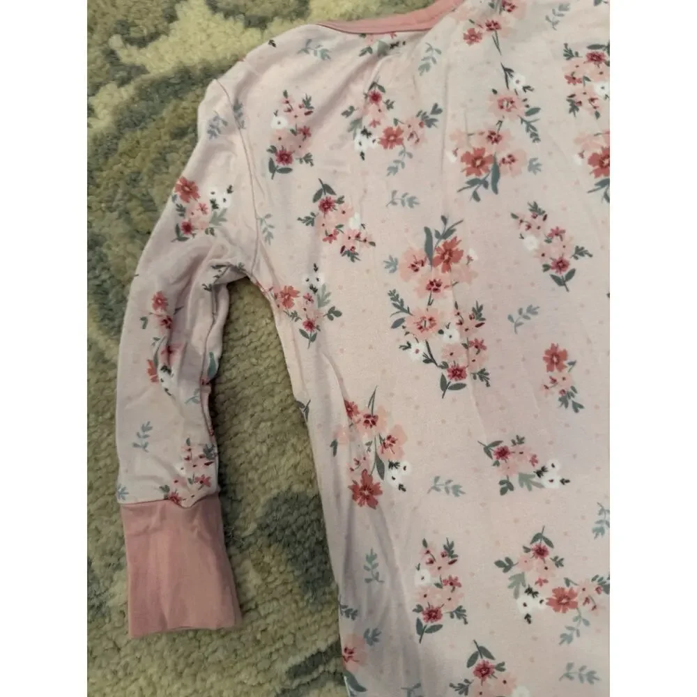 Posh Peanut Pink Floral Bamboo Foldover Feet Zipper Romper 9-12 Months NEW